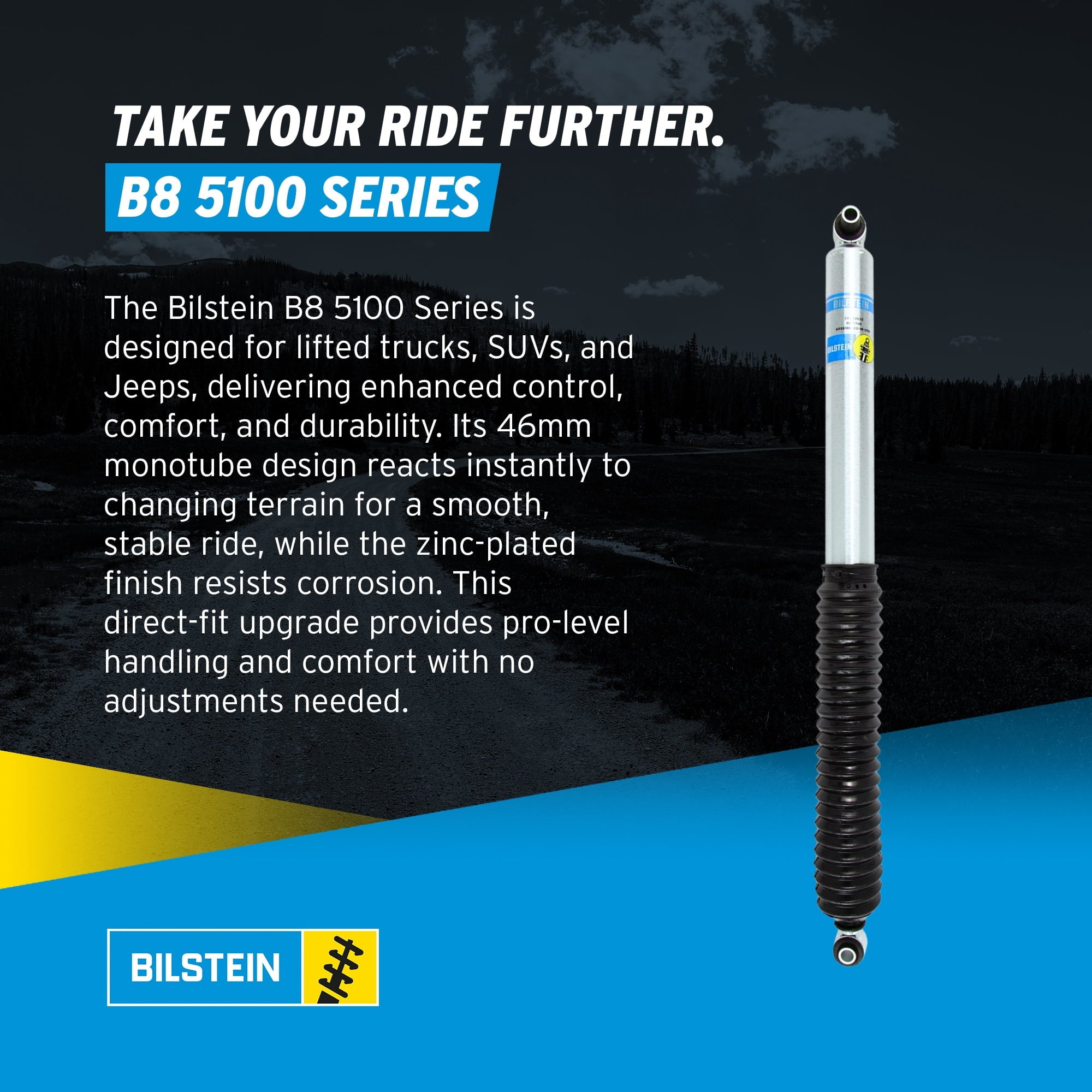 Bilstein Set of Front and Rear B8 5100 Series Shocks with Steering Stabilizer Compatible with 2020-2025 Wrangler with 2-3 Rear Lift