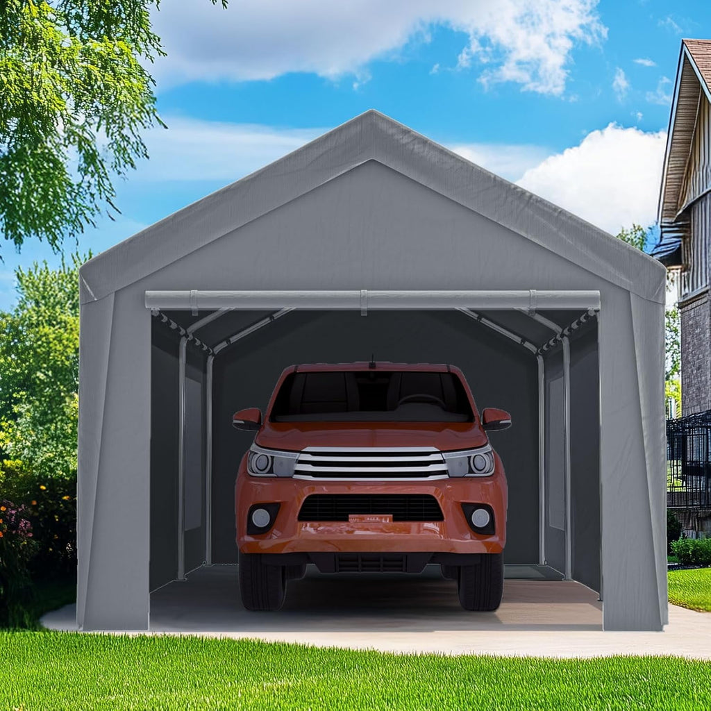 Quictent 10x20 ft Heavy Duty Carport Canopy Galvanized Car Tent Outdoor Garage Boat Shelter with Reinforced Structure, No Sidewall - White