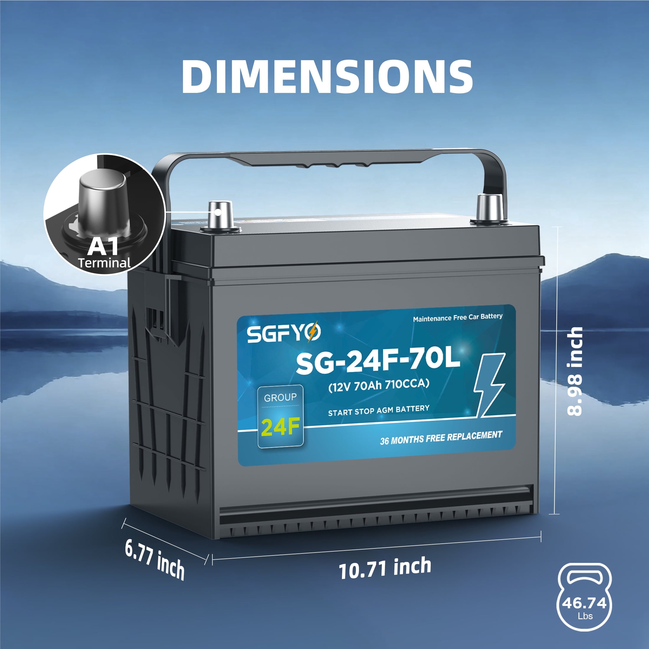 SGFYO Group Size 35 Car Battery,12V 55Ah 650CCA 88RC,AGM Maintenance Free Start Stop Automotive Replacement Battery