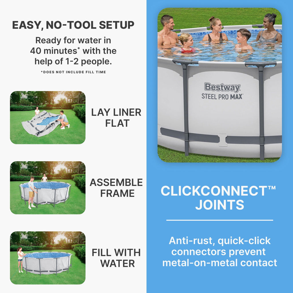 Bestway Steel Pro MAX 15'x42 Metal Frame Above Ground Pool Set w/ Pump, Ladder, & Cover