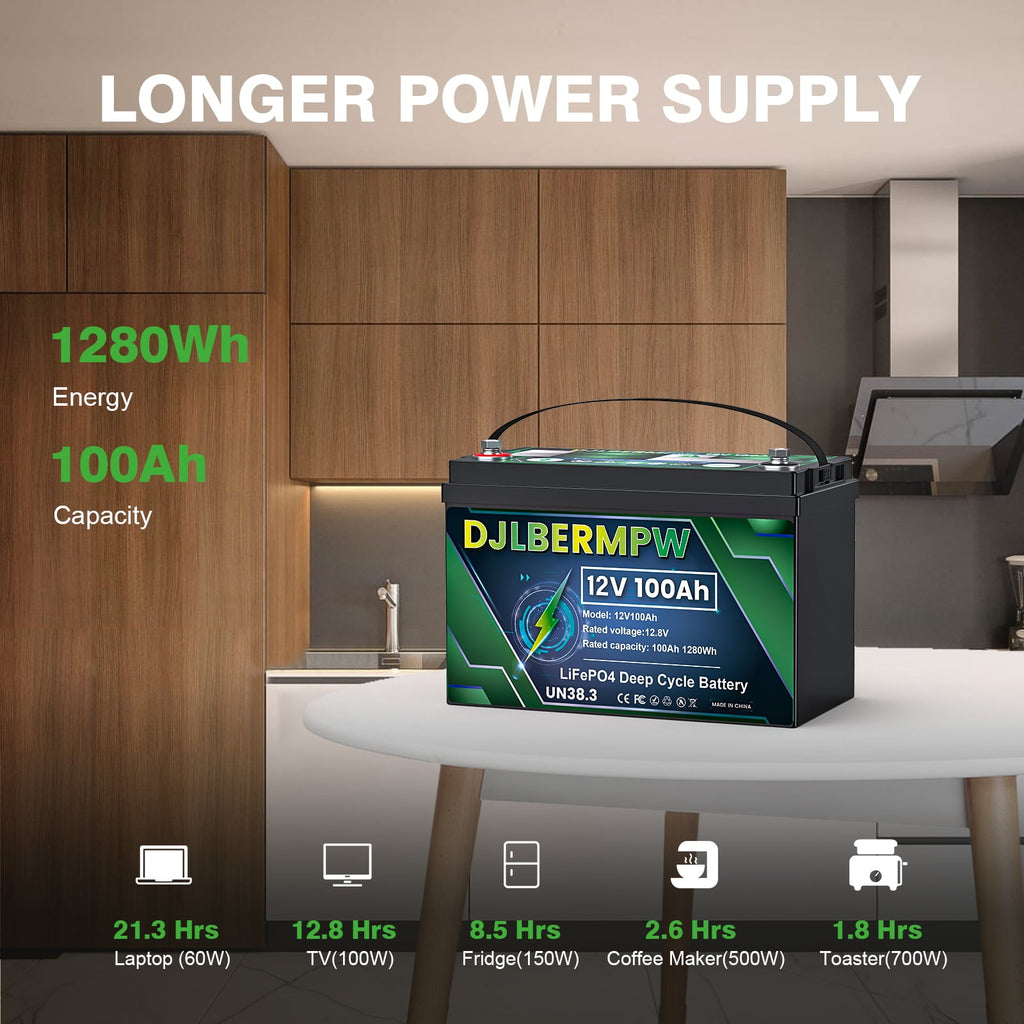 DJLBERMPW LiFePO4 Battery 36V 100Ah Lithium Battery, Built-in 100A BMS,15000+ Deep Cycles 36V Golf Cart Battery 3840Wh for Marine Boat, Trolling Motor, RV, Solar, Kayak Cart