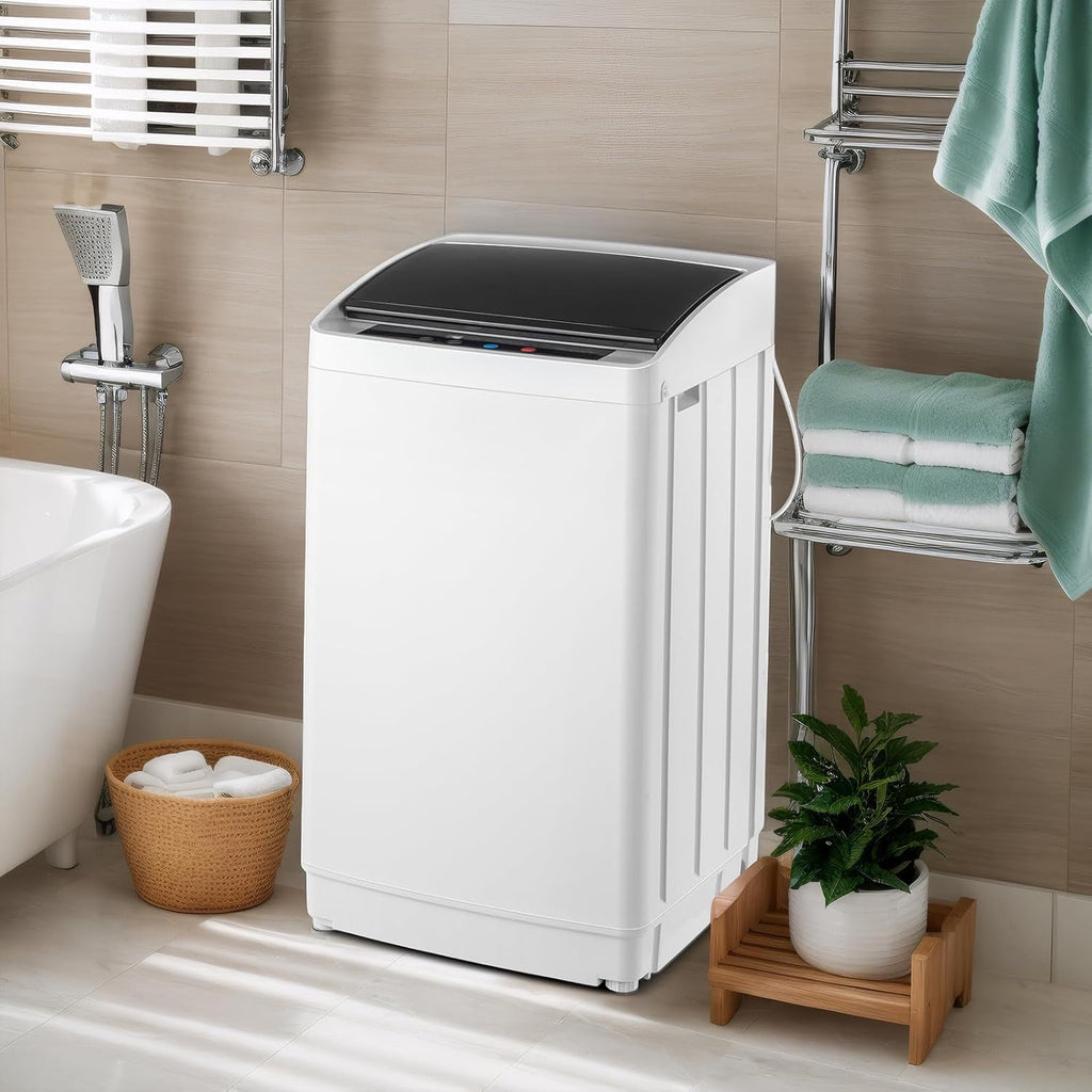 VINGLI 25LBS Full-Automatic Electric Laundry Machine， Portable Washing Machine with Stainless Steel Drum, 110V Compact Washer, Washer and Dryer Combo for Apartment, Dorms, RV, Grey