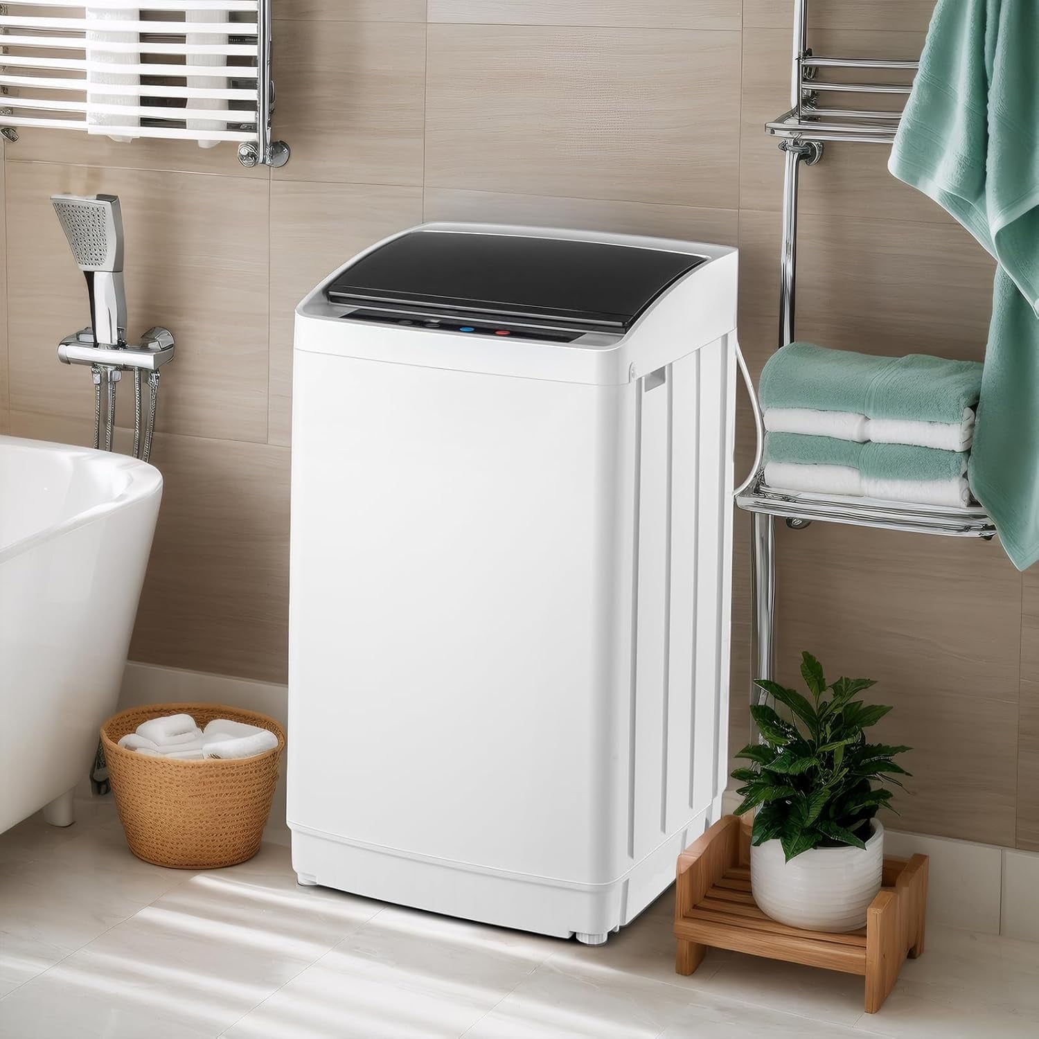 VINGLI 25LBS Full-Automatic Electric Laundry Machine， Portable Washing Machine with Stainless Steel Drum, 110V Compact Washer, Washer and Dryer Combo for Apartment, Dorms, RV, Grey