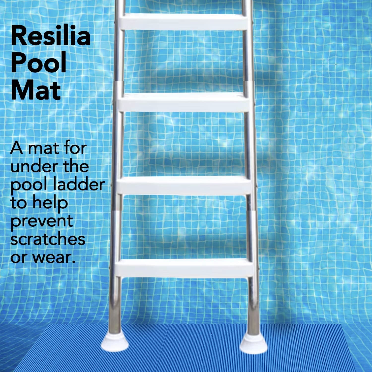 Resilia Stay-Put Pool Ladder Mat Protective Non-Slip Pad, Blue