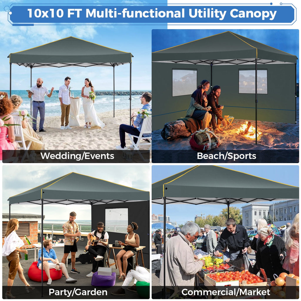 HOTEEL Pop up Canopy Tent 10x10 Commercial Instant Canopy with 4 Sidewalls & Carry Bag,Portable Tent for Parties Beach Camping Party Event Shelter Sun Shade,Dark Blue