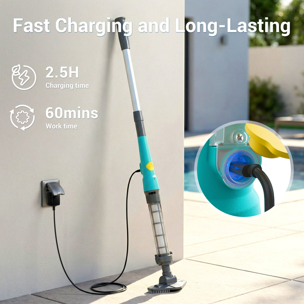 Efurden Cordless Pool Vacuum, Handheld Pool Vacuum with Running Time up to 60-Minutes for Small Above Ground Pools, Hot Tubs and Spas (Green)