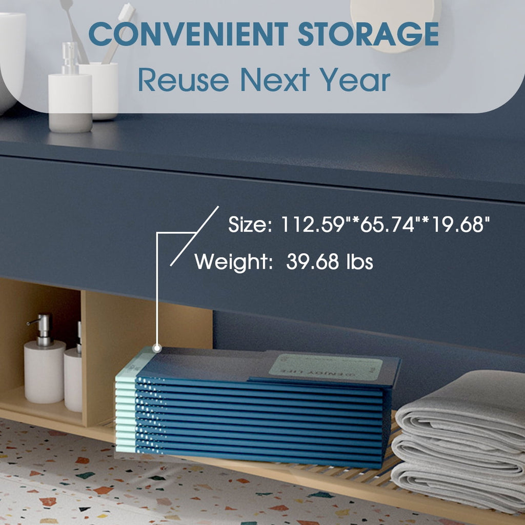 Hurber Foldable Swimming Pool, Large Non-Inflatable Adults Kiddie Outdoor Pools, Blue, 113 x 66 x 20