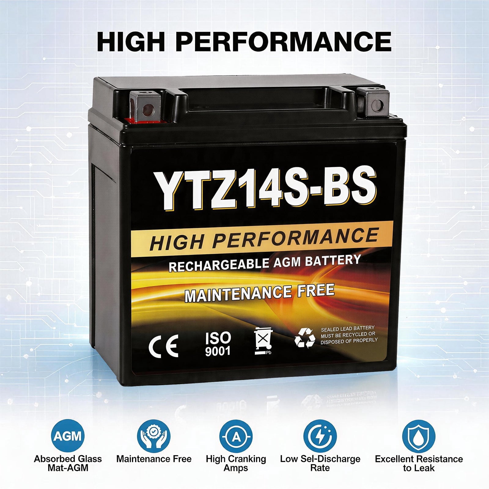 Anlibatt YTX14-BS Motorcycle Battery 12V 12Ah 200CCA Rechargeable Sealed Batteries Powersport Replacement for ATV, Scooter, Jet ski, Dirt Bike