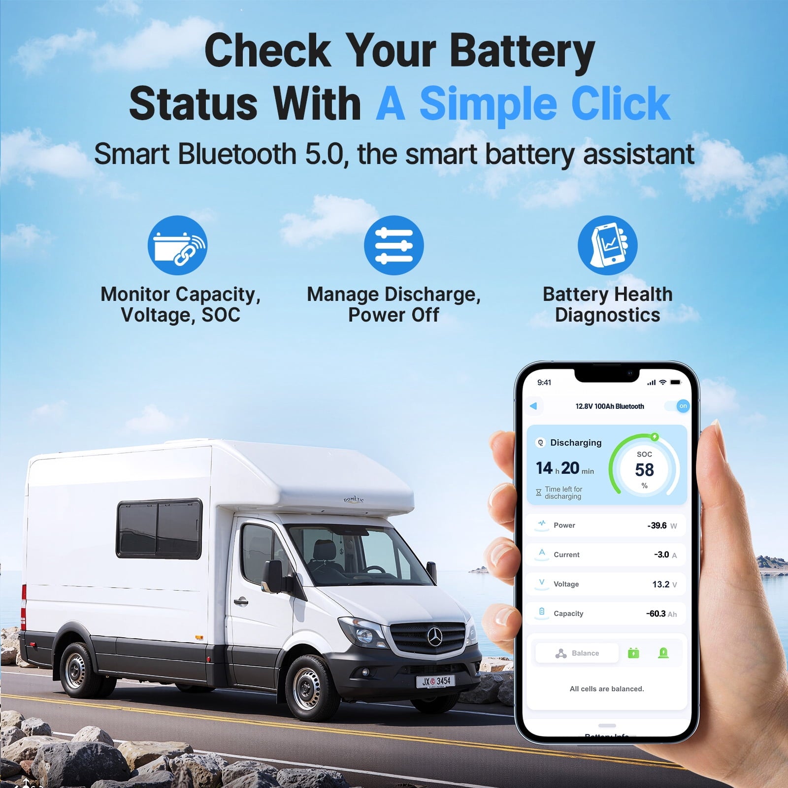 Redodo 12V 100Ah LiFePO4 Battery Bluetooth 100A BMS Remote Control Lithium Battery Low-Temp Protection for Trolling Motor RV