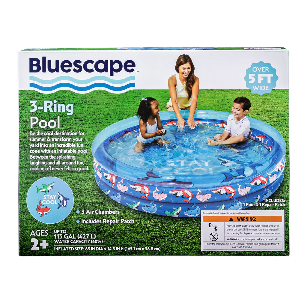 Bluescape Colorful Mermaid Print 3-Ring Inflatable Swimming Pool for Kids, Round, Age 2 & up, Unisex