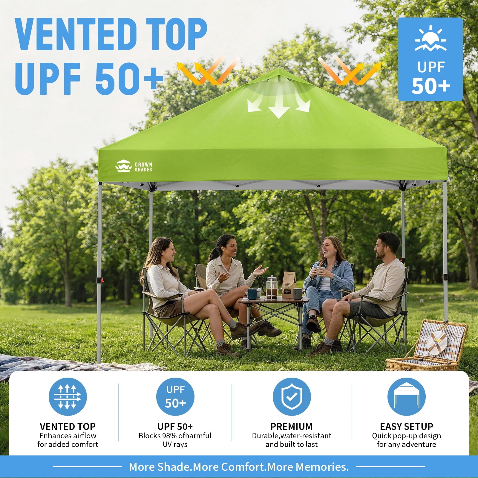 CROWN SHADES 10'x10' Instant Canopy Tent with 1 Sidewall with One Push Setup Sun Shelter for Events Parties Sky Blue