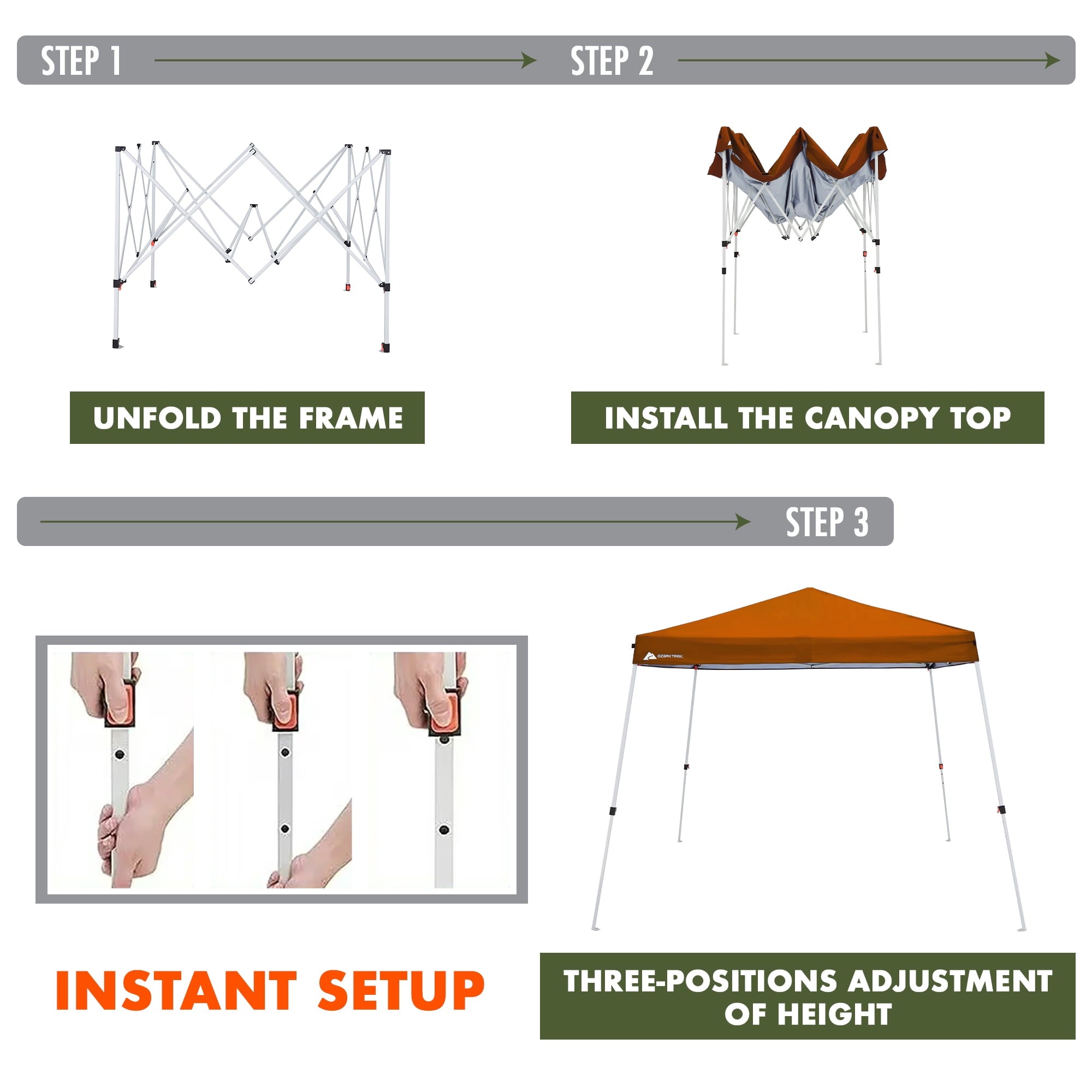 Ozark Trail 10' x 10' Instant Slant Leg Pop-up Outdoor Canopy, Blue
