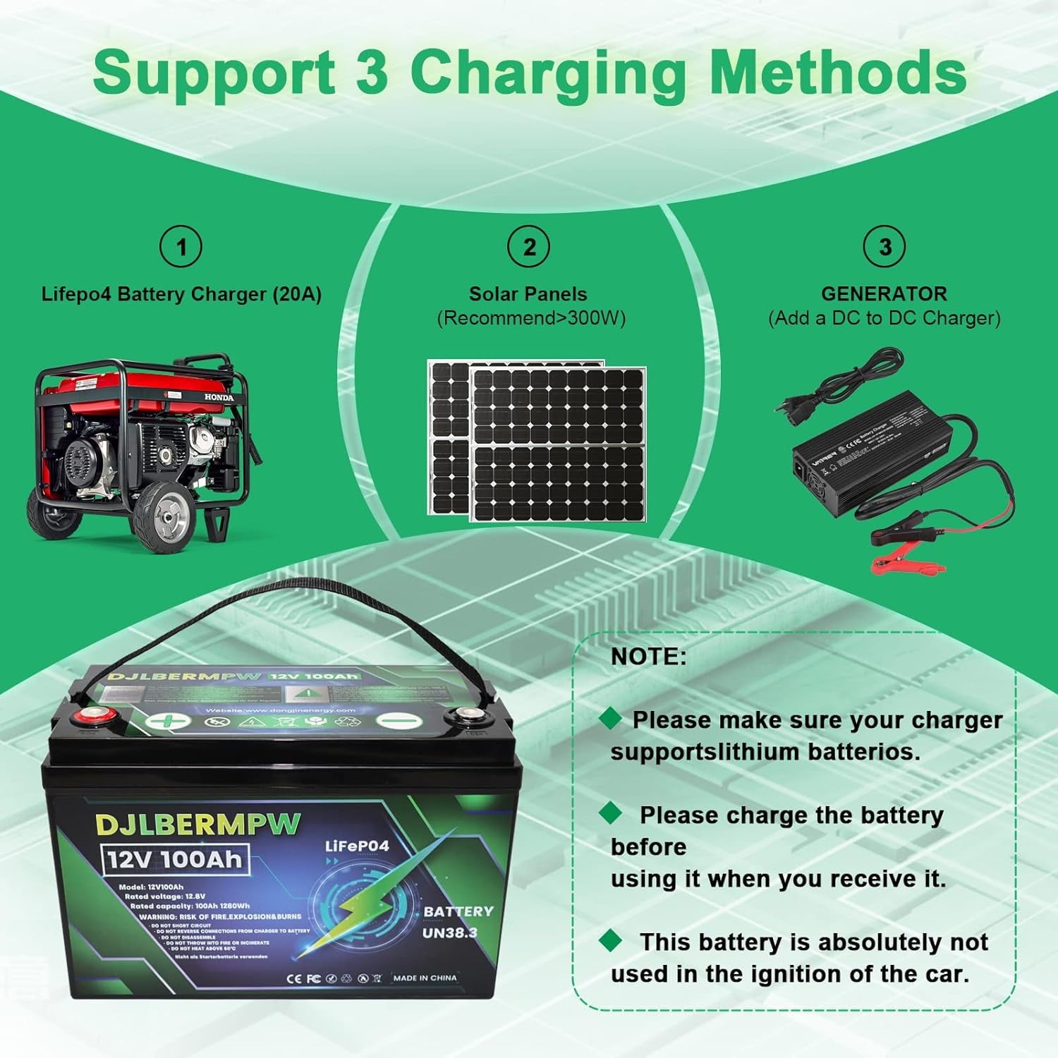 DJLBERMPW LiFePO4 Battery 36V 100Ah Lithium Battery, Built-in 100A BMS,15000+ Deep Cycles 36V Golf Cart Battery 3840Wh for Marine Boat, Trolling Motor, RV, Solar, Kayak Cart