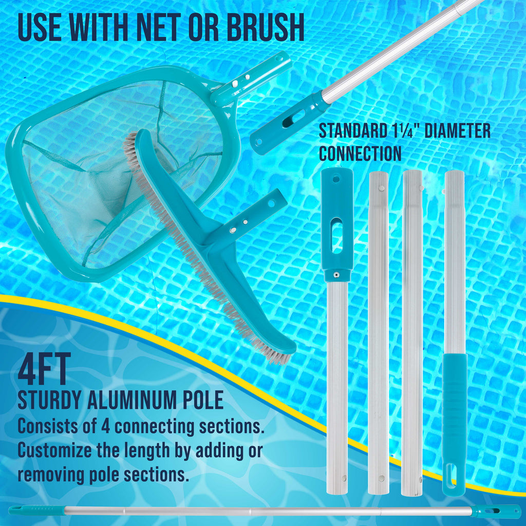 U.S. Pool Supply Pool Maintenance Kit with Leaf Skimmer Net, Brush, and Adjustable Telescopic Pole - 6 Deep Mesh Netting, Nylon Scrub Brush, Clean Sweep Debris from Walls, Floors, Steps, Spas, Ponds