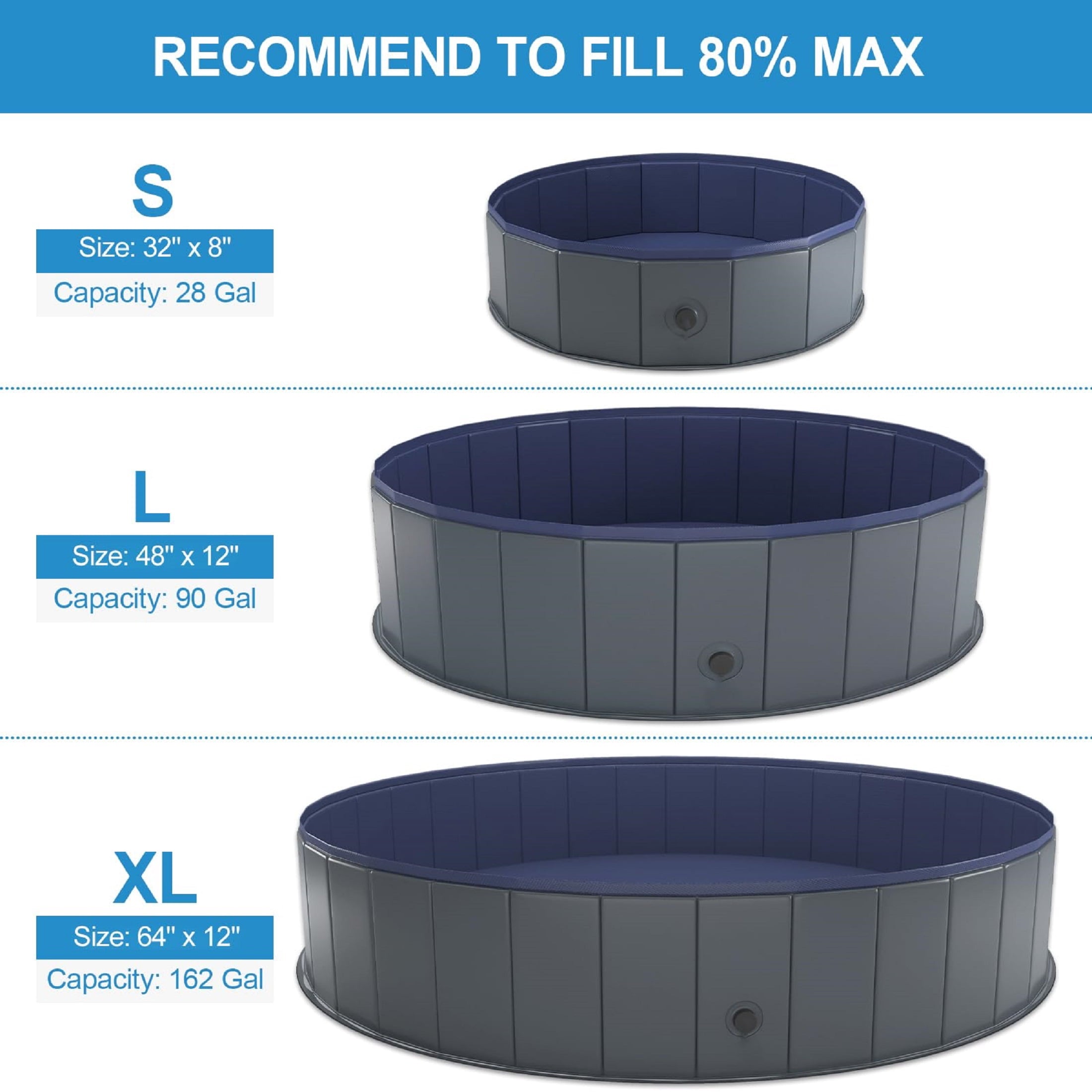Niubya 47'' x 12'' Foldable Dog Swimming Pool, Small swimming pool，Portable Bath Tub for Pets Indoor and Outdoor(Gray)
