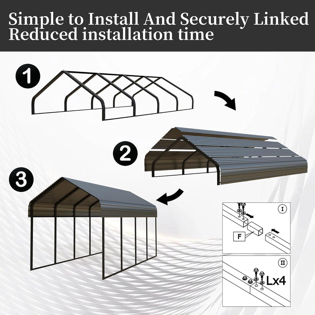 Heavy-Duty 10x20 ft Carport Garage, All-Weather Protection for RV, Boat, Car & Truck, Portable Shelter with Wind & Rust Resistance