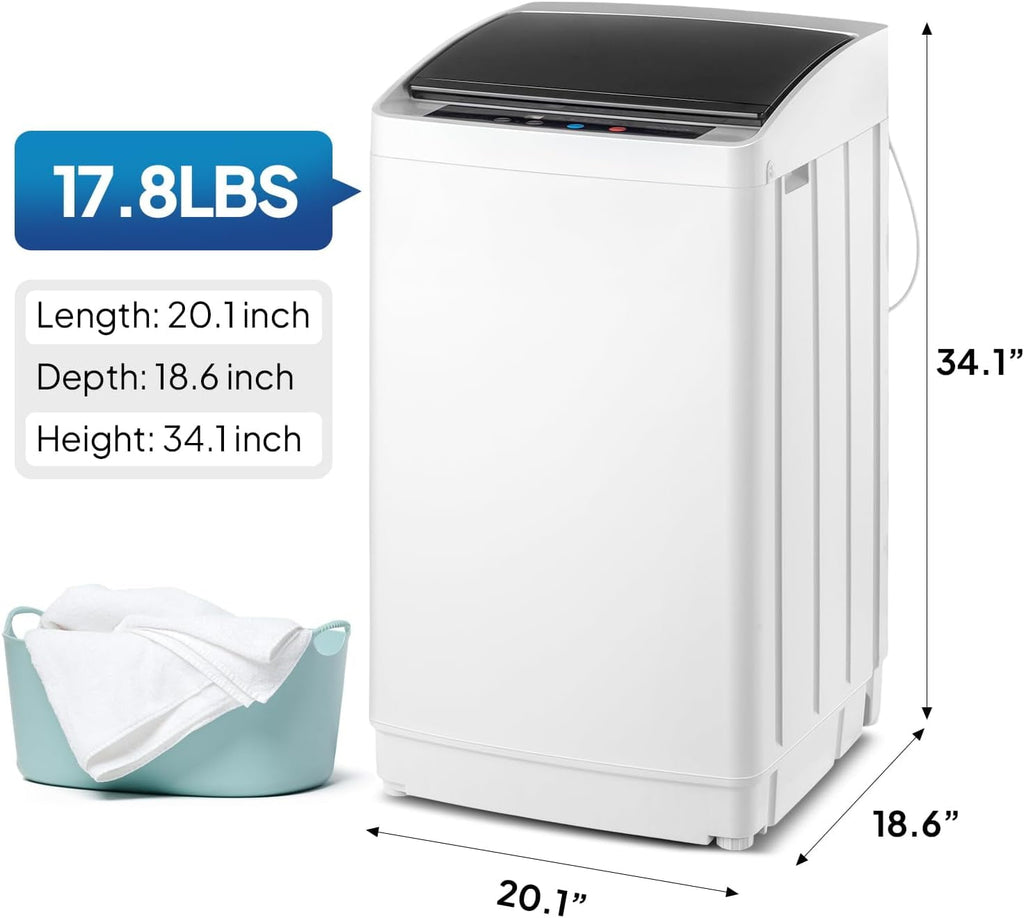 VINGLI 25LBS Full-Automatic Electric Laundry Machine， Portable Washing Machine with Stainless Steel Drum, 110V Compact Washer, Washer and Dryer Combo for Apartment, Dorms, RV, Grey