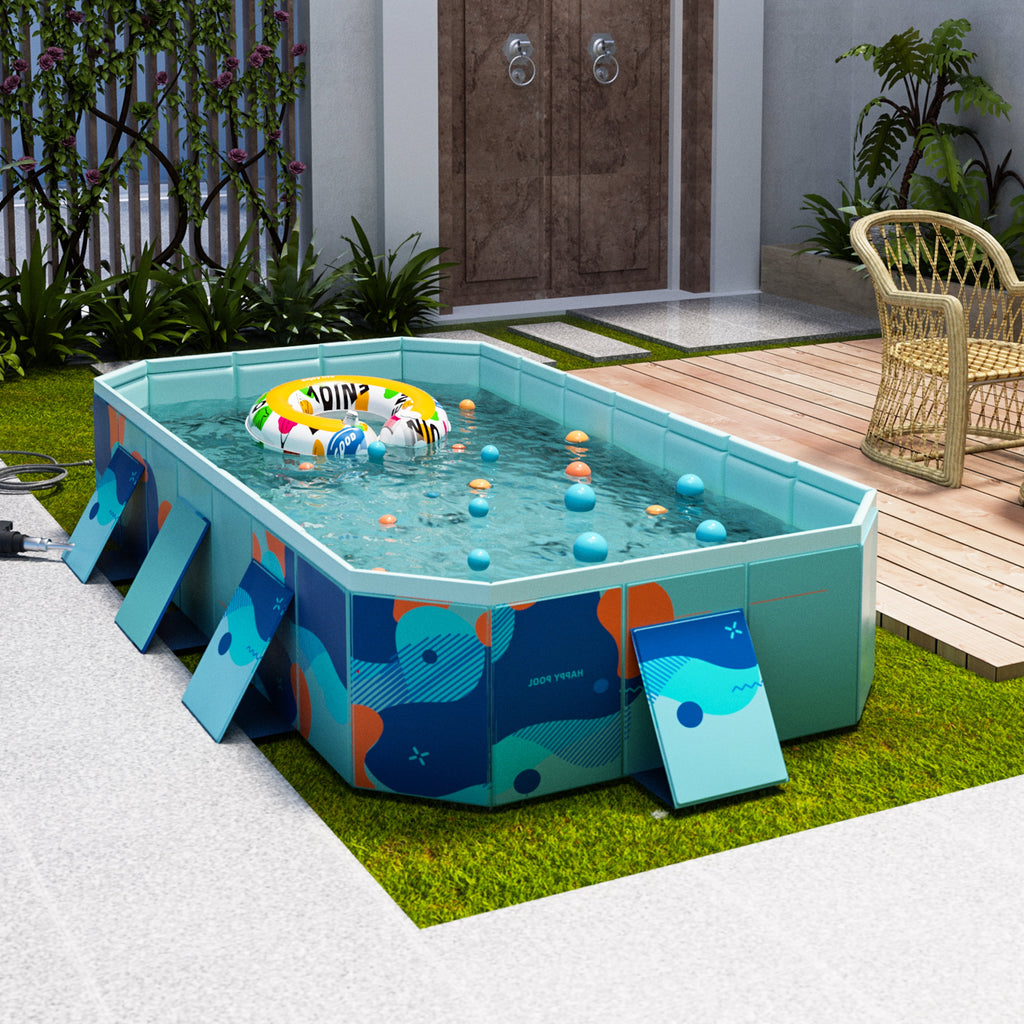 Hyindoor Outdoor Foldable Non-Inflatable Adults and Kids Swimming Pool Hard Plastic Anti-Slip for Lawn Garden Backyard（116 x 65 x 21）