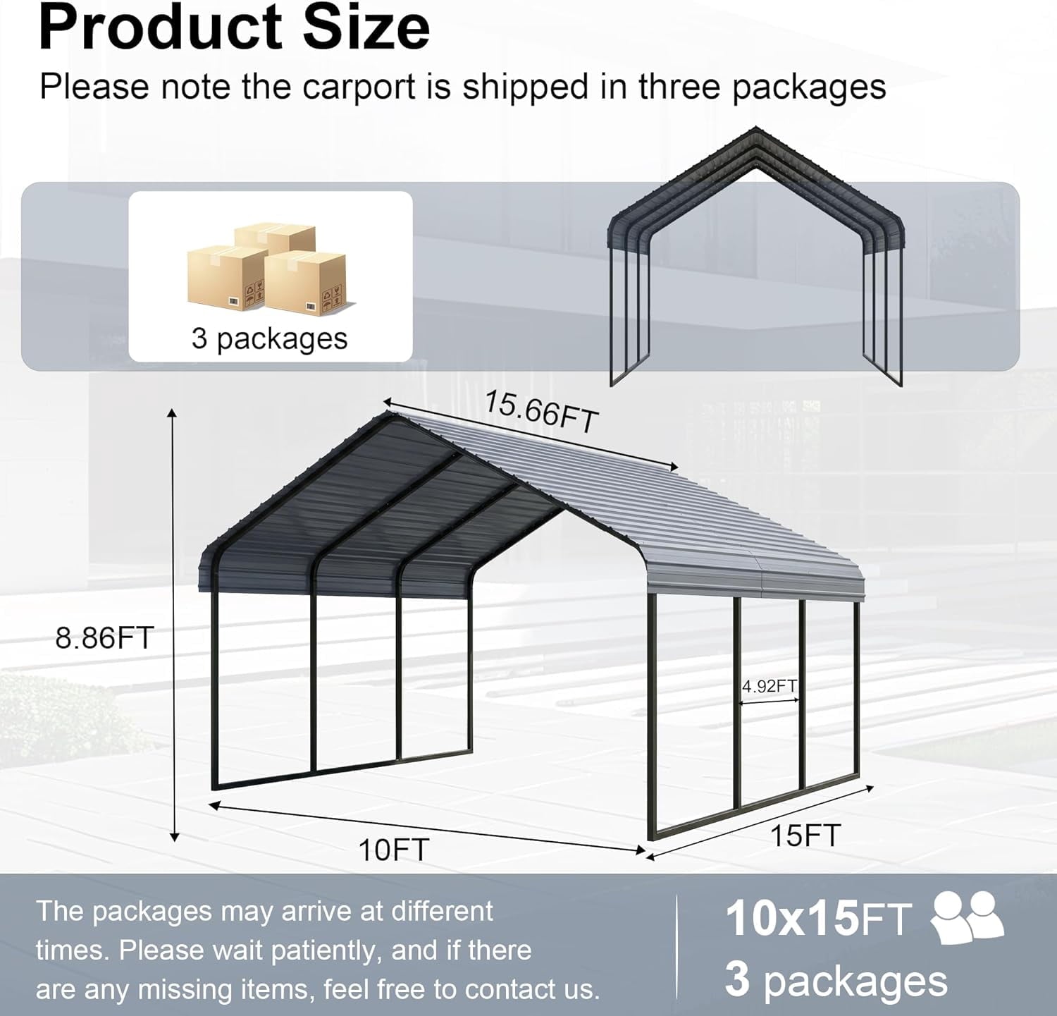 Heavy-Duty 10x20 ft Carport Garage, All-Weather Protection for RV, Boat, Car & Truck, Portable Shelter with Wind & Rust Resistance