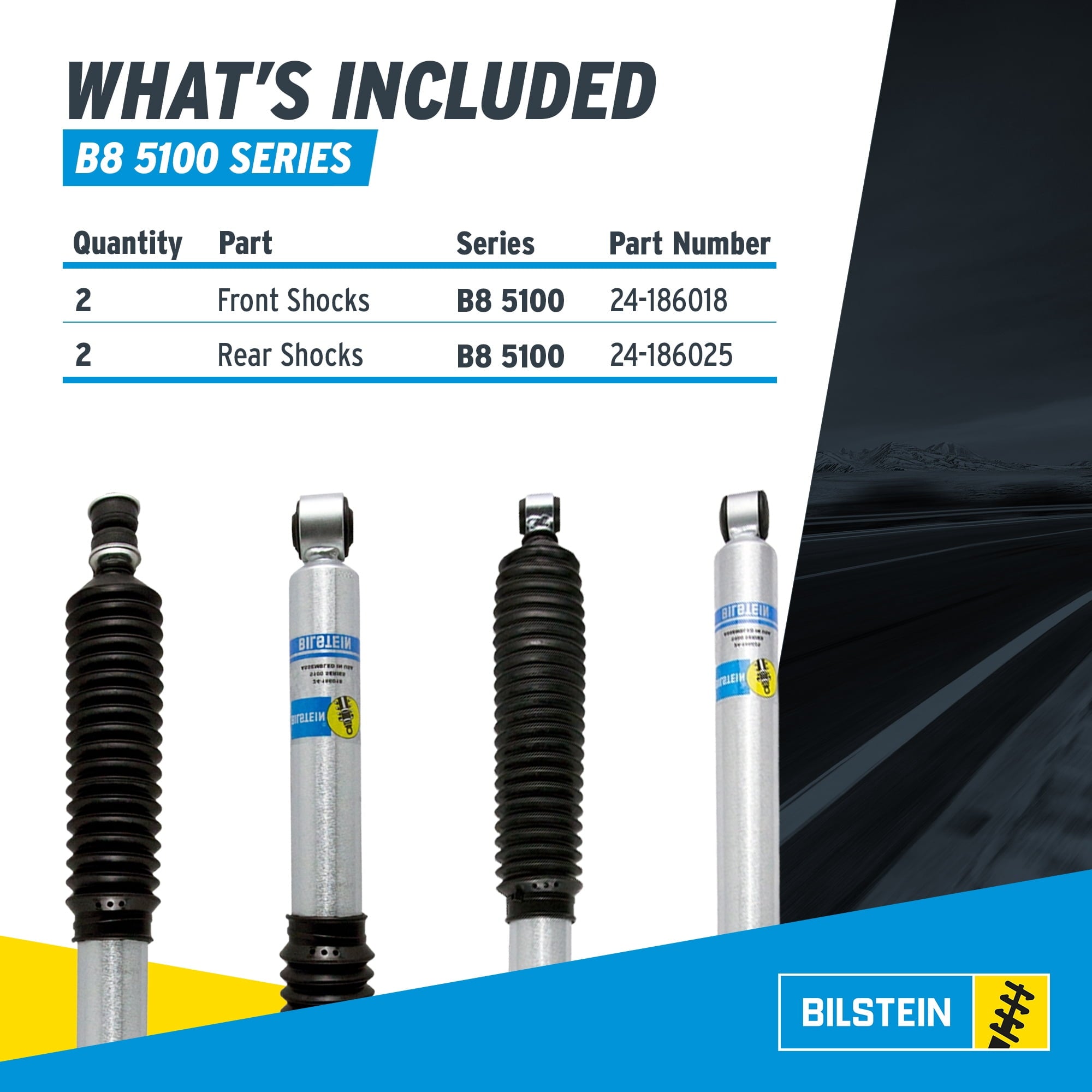 Bilstein Set of Front and Rear B8 5100 Series Shocks Compatible with 2005-2016 F250/F350 4WD with 2 Front & 0-1 Rear