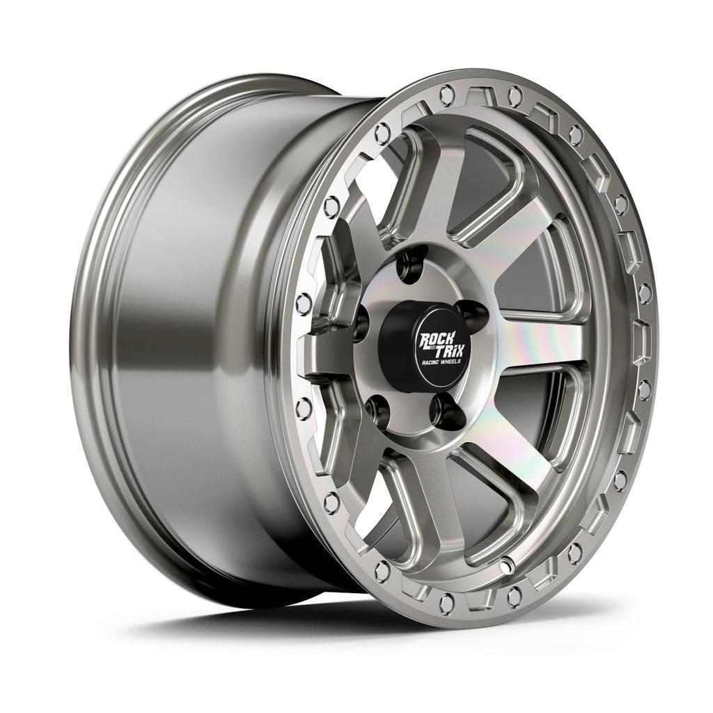 RockTrix RT116 17 inch Wheel Compatible with Jeep Wrangler JK JL 17x9 5x5 Wheels (-12mm Offset, 4.5in Backspace) 5x5 PCD, 71.5mm Bore, Gunmetal Gray Wheels, Also fits Gladiator JT Rims