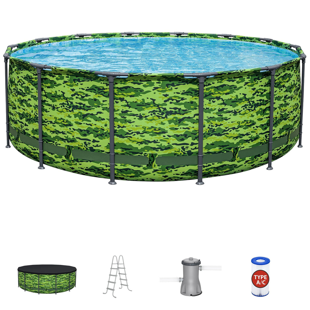 Bestway Steel Pro Max 14'x48 Camo Pool Set | Durable Construction, Easy Assembly, and All-Inclusive Accessories - above ground pool set with filter pump, ladder, and pool cover - No Tools Required!