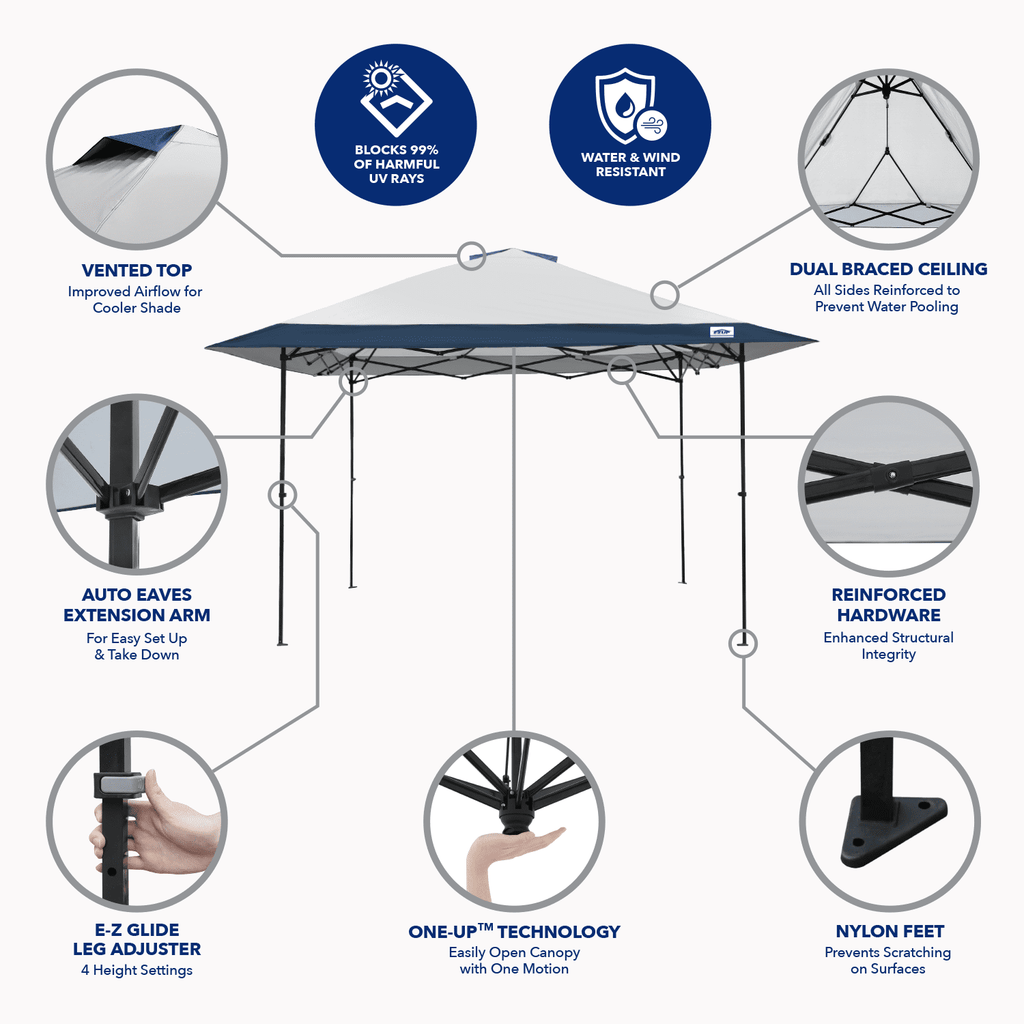 E-Z UP 13x13 ONE-UP Instant Canopy Tent – Pop Up Outdoor Shade Tent with Vented Top, Adjustable Height & Roller Bag