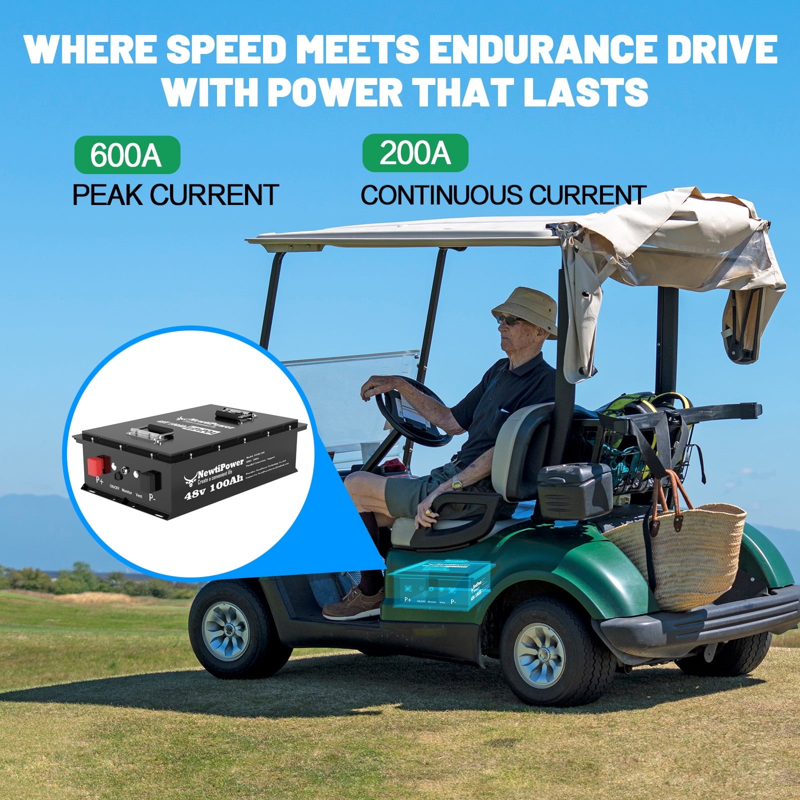 48V 100Ah LiFepo4 Lithium Battery with 200A BMS&APP, Perfect for Golf Carts, Boat, Trolling Motor, Lawn Mower, Solar, Off-Grid Life