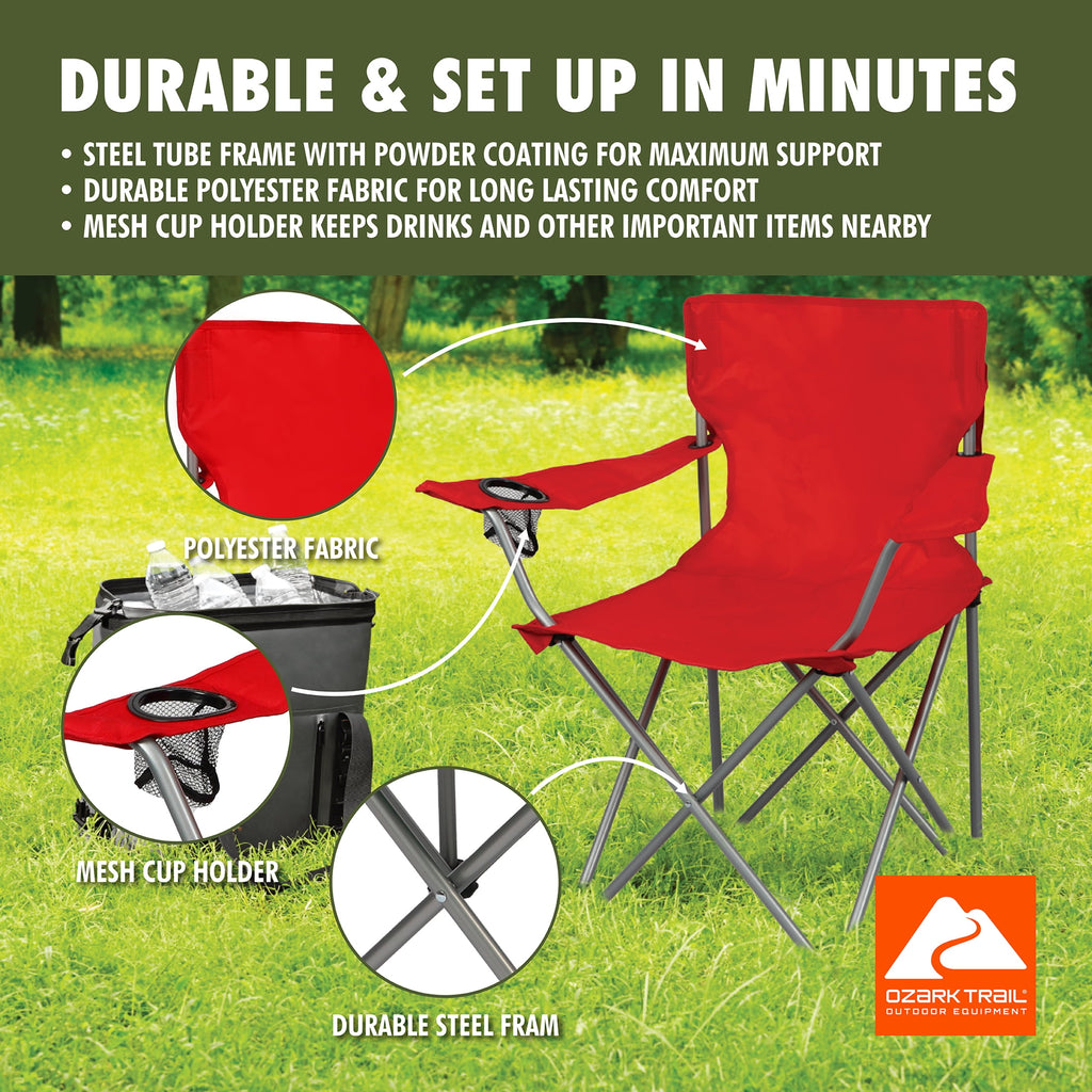 Ozark Trail Quad Folding Camp Chair with Cup Holder, Black