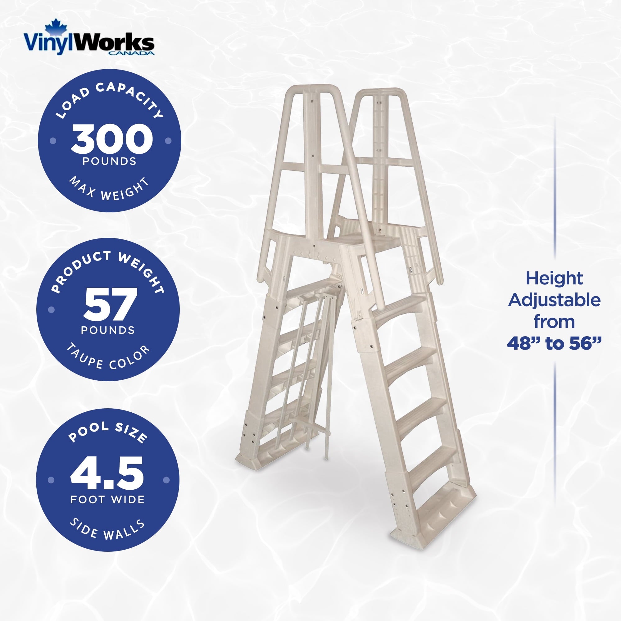 Vinyl Works Canada SLAW Slide Lock A Frame Above Ground Pool Ladder, White