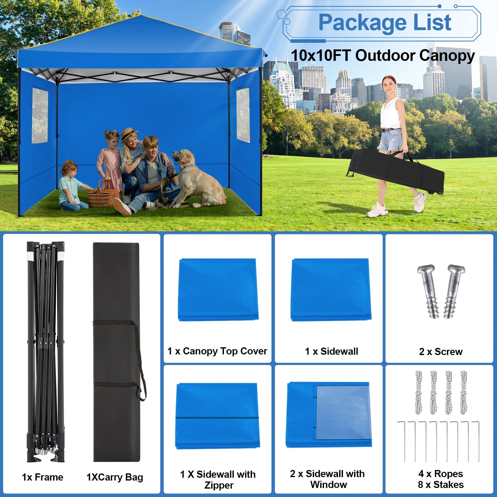 HOTEEL Pop up Canopy Tent 10x10 Commercial Instant Canopy with 4 Sidewalls & Carry Bag,Portable Tent for Parties Beach Camping Party Event Shelter Sun Shade,Dark Blue