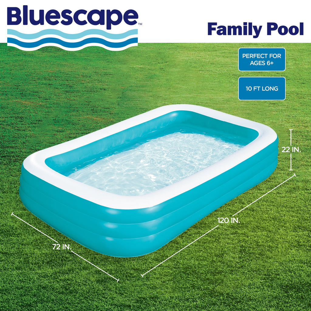 Bluescape 10ft Rectangular Family Inflatable Swimming Pool for Ages 6 and Up