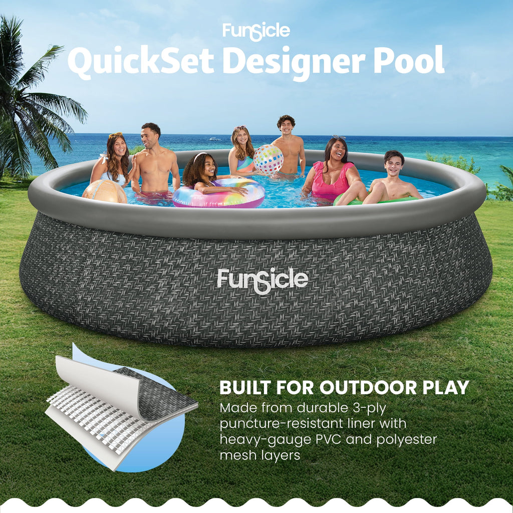 Funsicle Quickset 14’ x 36” Round Inflatable Top Ring Above Ground Swimming Pool Set