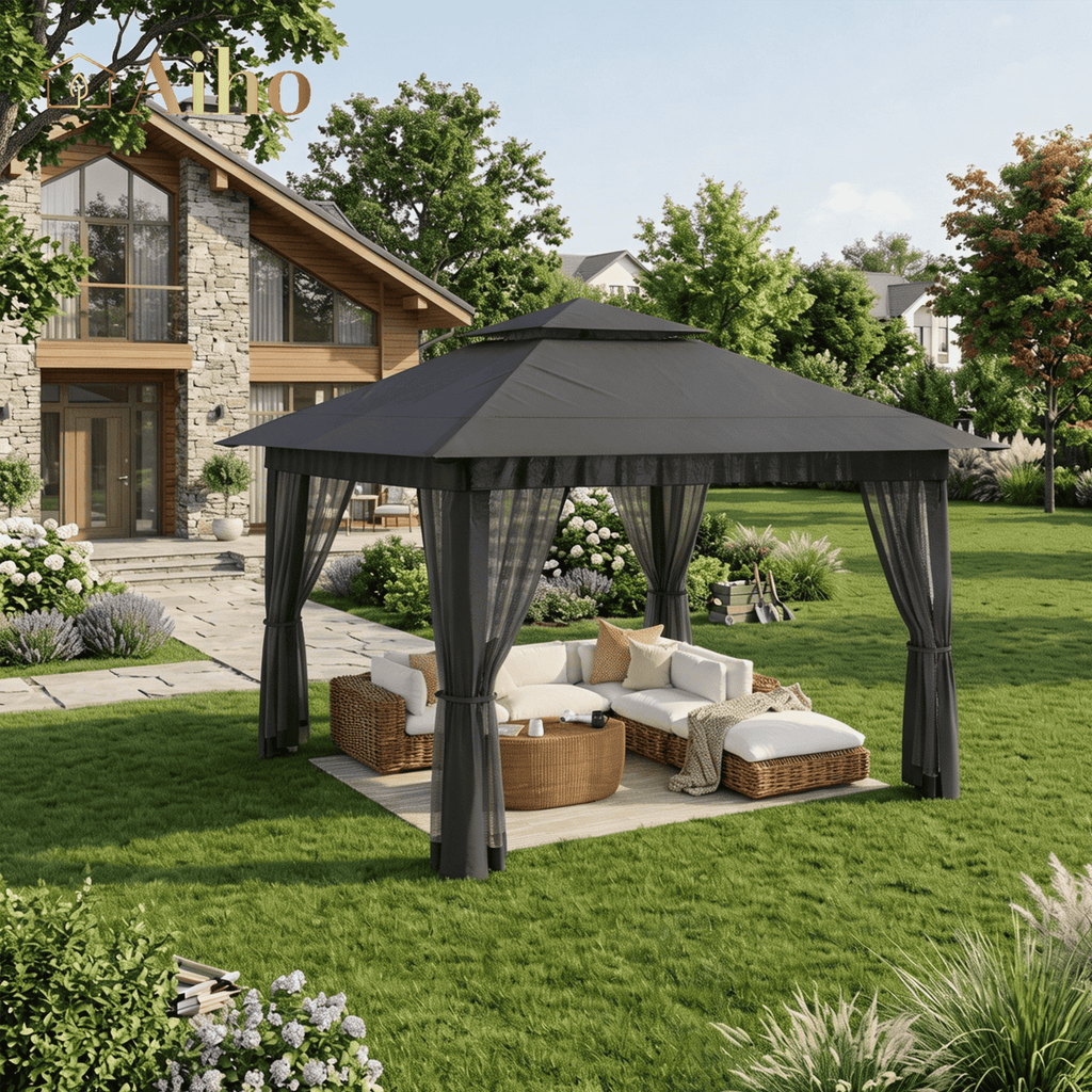 10x10 Pop-Up Canopy Tent with Removable Walls, 3 Height Adjustable Easy Set up Portable Gazebo, For Camping, White