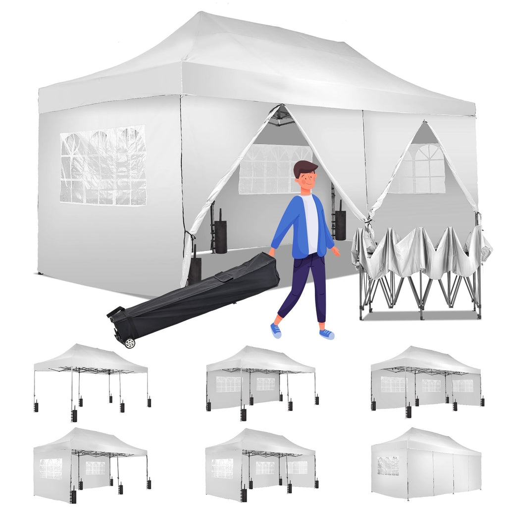Ainfox 5-Piece Sidewalls for 10x20 Pop Up Canopy Tent, 420D Oxford PVC Waterproof Sun Shade Privacy Walls with Windows & Zippers, White