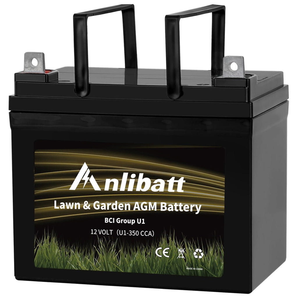 Anlibatt Lawn and Garden AGM Battery, Group Size U1 12 Volt, 350 CCA 33 Amp, Top Post for Lawn Mower/Tractor