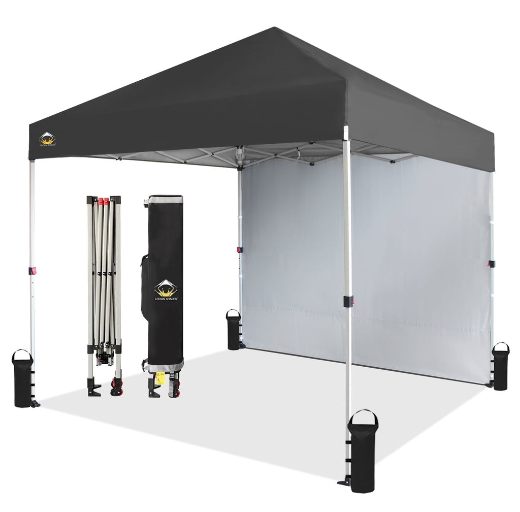 CROWN SHADES 10'x10' Instant Canopy Tent with 1 Sidewall with One Push Setup Sun Shelter for Events Parties Sky Blue