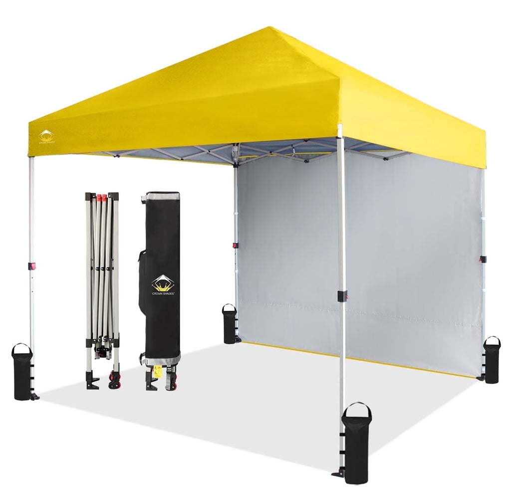 CROWN SHADES 10'x10' Instant Canopy Tent with 1 Sidewall with One Push Setup Sun Shelter for Events Parties Sky Blue