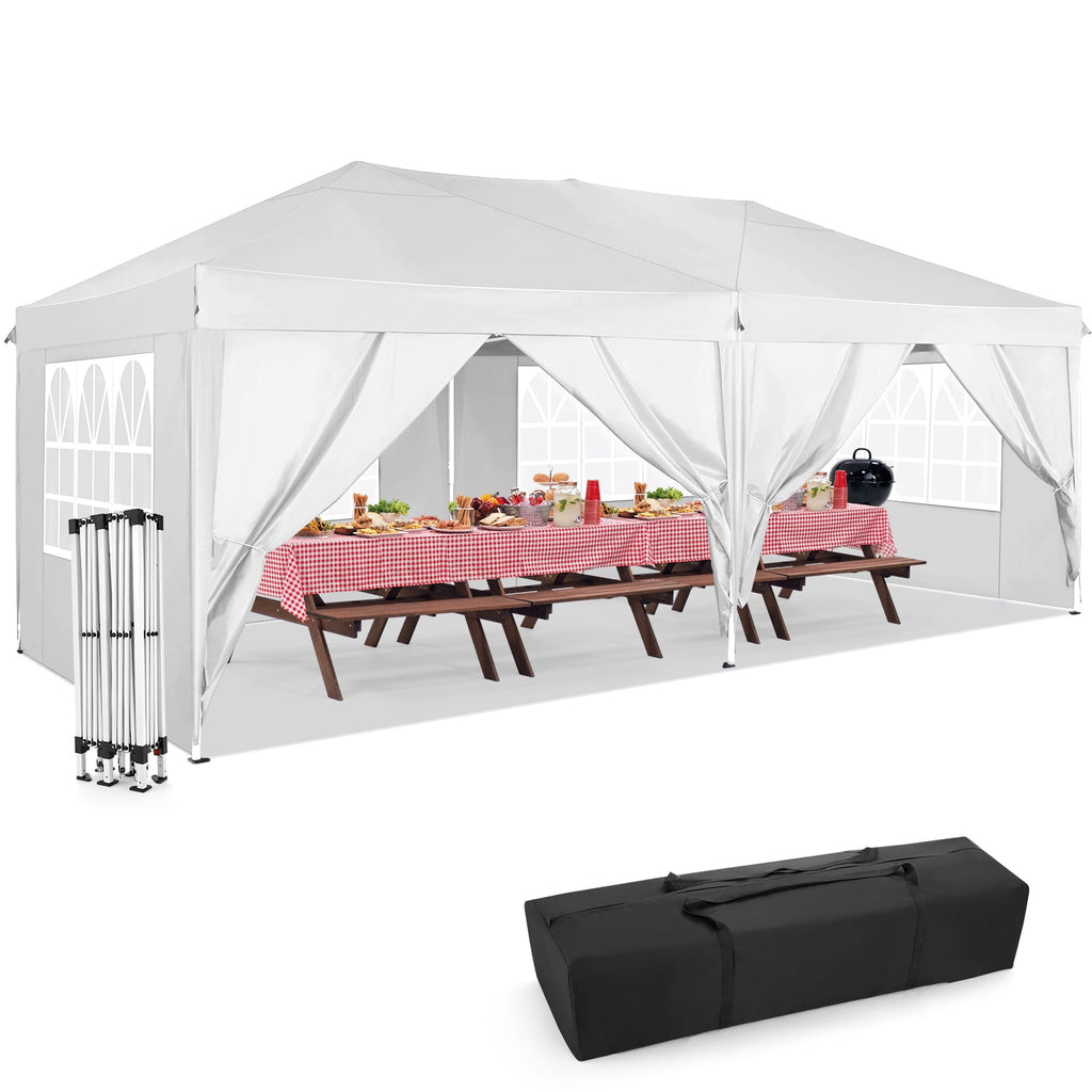 HOTEEL 10x10ft Popup Canopy Waterproof Canopy with 4 Sidewalls Outdoor Commercial Instant Shelter Beach Camping Canopy Tent for Party, Black