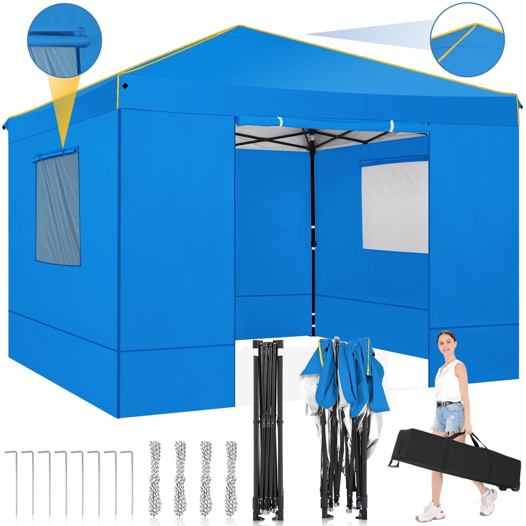 HOTEEL Pop up Canopy Tent 10x10 Commercial Instant Canopy with 4 Sidewalls & Carry Bag,Portable Tent for Parties Beach Camping Party Event Shelter Sun Shade,Dark Blue