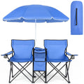 COWIN Outdoor Foldable Picnic Double Chair ,Camping Chairs with Umbrella Camping Double Portable Chairs Folding Beach Chair with Insulation Bag,Backpacking Blue