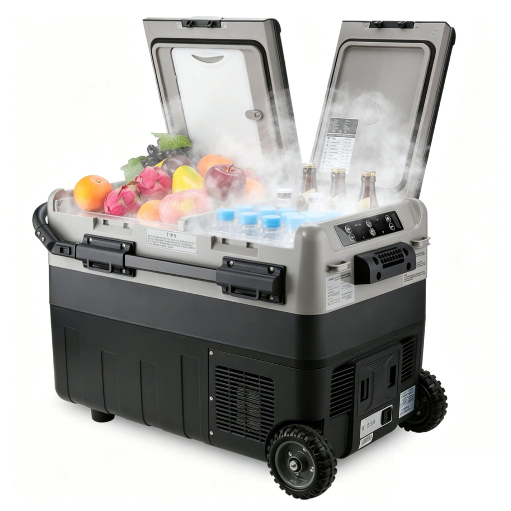 Kohree 53QT (50L) Portable Car Refrigerator Freezer 12V/24V DC Dual Zone Electric Cooler -7°F-50°F with Wheels & Handle for RV, Truck, Boat, Camping, Outdoor