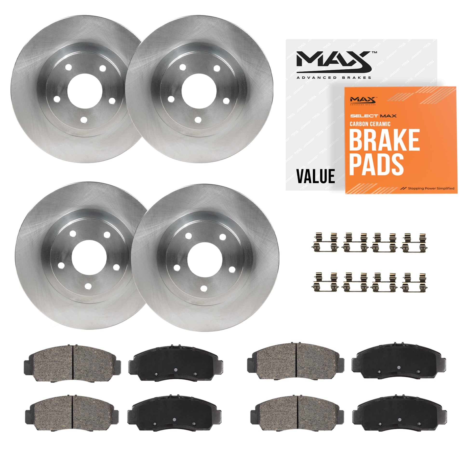 MAX Advanced Brakes - Brake Kit For 2017-2023 Honda CR-V (Excl.l. Hybrid Engine Model)| Carbon Ceramic Brake Pad and Rotor Kit Front and Rear| Geomet Coated Cross-Drilled Brake Rotors