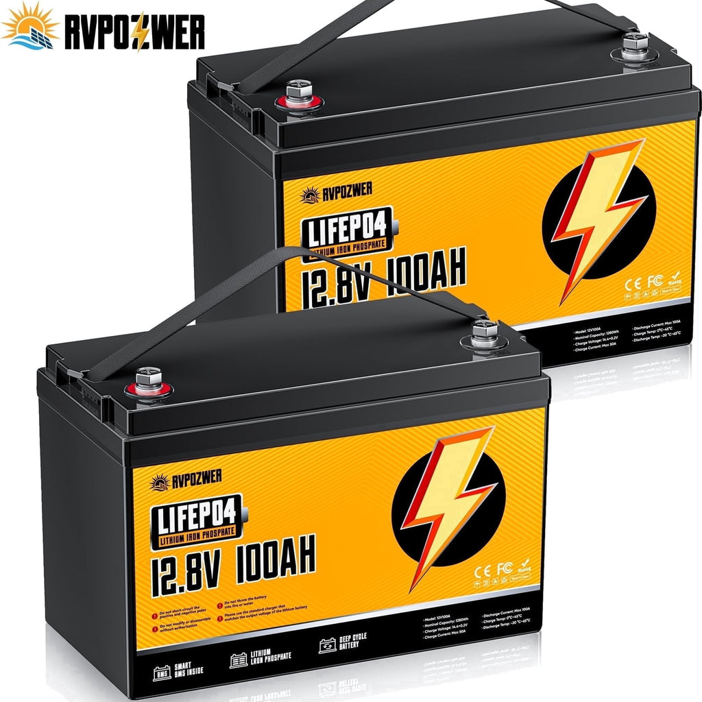 RVPOZWER 12V 100Ah LiFePO4 Lithium Battery, Built-in 120A BMS, 15000+ Deep Cycles, Group 31 Size for RV, Marine, Trolling Motor, Solar and Off-Grid Backup Power