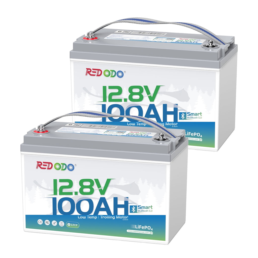 Redodo 12V 100Ah LiFePO4 Battery Bluetooth 100A BMS Remote Control Lithium Battery Low-Temp Protection for Trolling Motor RV