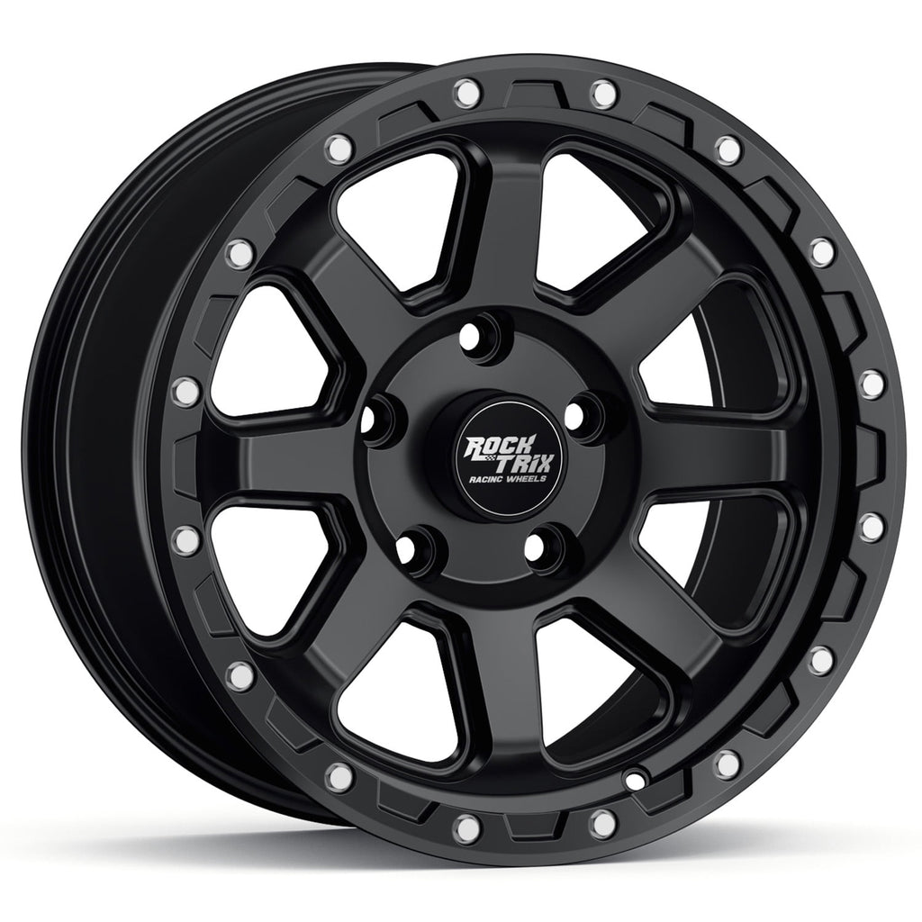 RockTrix RT116 17 inch Wheel Compatible with Jeep Wrangler JK JL 17x9 5x5 Wheels (-12mm Offset, 4.5in Backspace) 5x5 PCD, 71.5mm Bore, Gunmetal Gray Wheels, Also fits Gladiator JT Rims