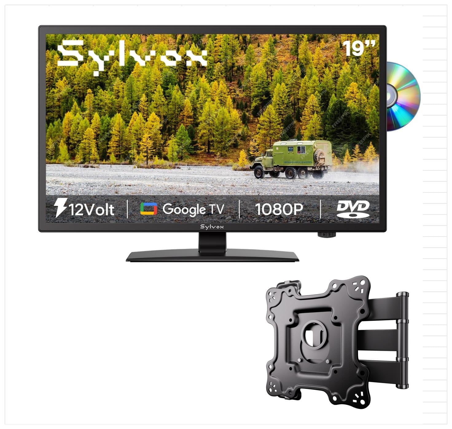 SYLVOX 27 Smart RV TV with Wall Mount, 12 Volt TV with Built-in DVD Player, 1080P Google OS ATSC NTSC WiFi Bluetooth HDMI USB, AC/DC Powered, for RV Camper Van (Trailer Series)