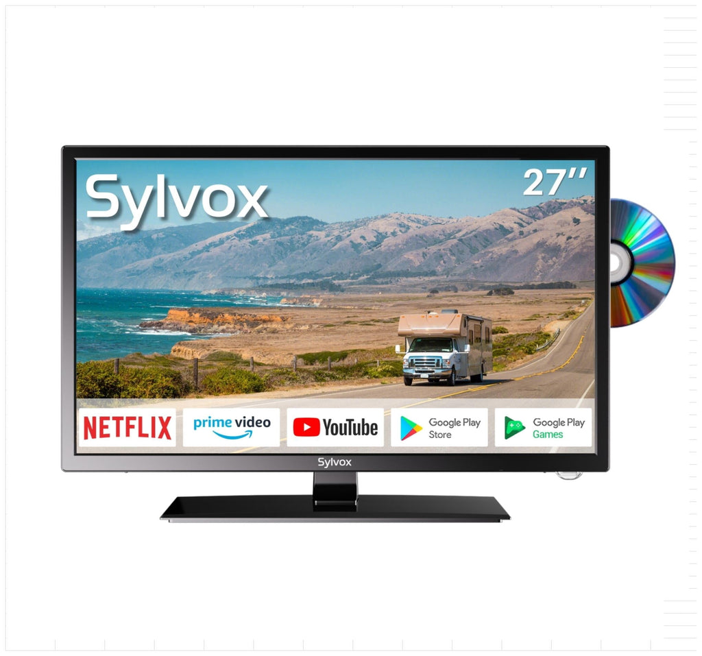 SYLVOX 27 Smart RV TV with Wall Mount, 12 Volt TV with Built-in DVD Player, 1080P Google OS ATSC NTSC WiFi Bluetooth HDMI USB, AC/DC Powered, for RV Camper Van (Trailer Series)