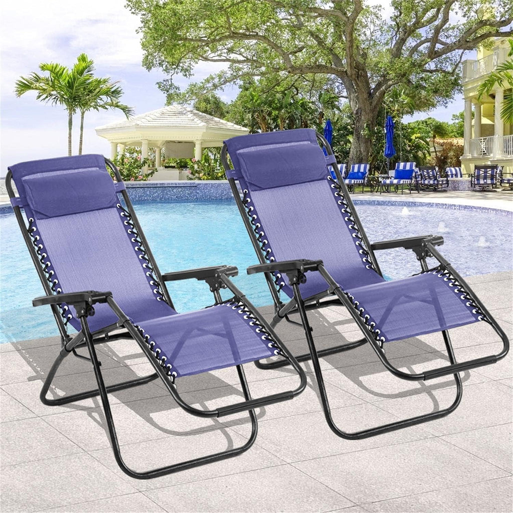Simenmax Zero Gravity Chair Set of 2, Reclining Folding Outdoor Chairs with Adjustable Headrest & Cup Holder, Anti - Gravity Loungers for Backyard, Patio, Lawn, Poolside,Blue