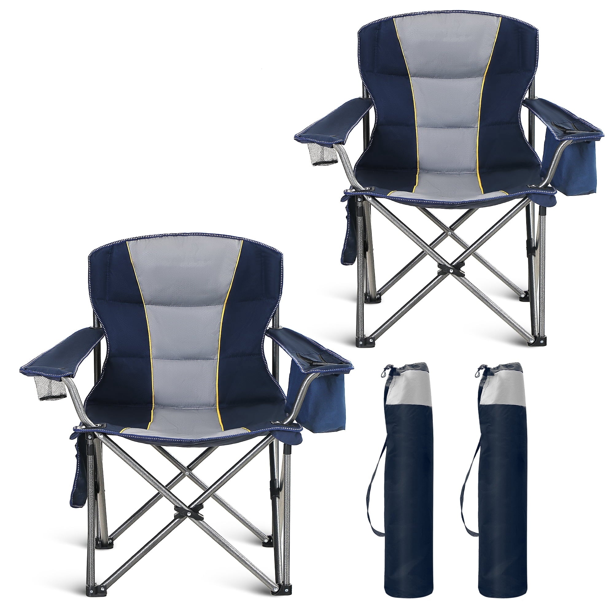 Sophia & William 2 Pack Oversized Camping Chair Heavy-Duty Steel Frame Supports 450Lbs, Foldable Outdoor Lawn Chair with Cup Holder for Backyard & Camping, Black